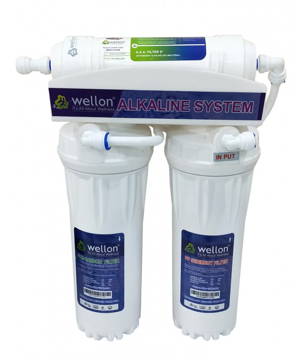 Wellon Multi stage Plastic Water Purifier System:Sediment+Carbon+9 Inch Antioxidant Alkaline Filter